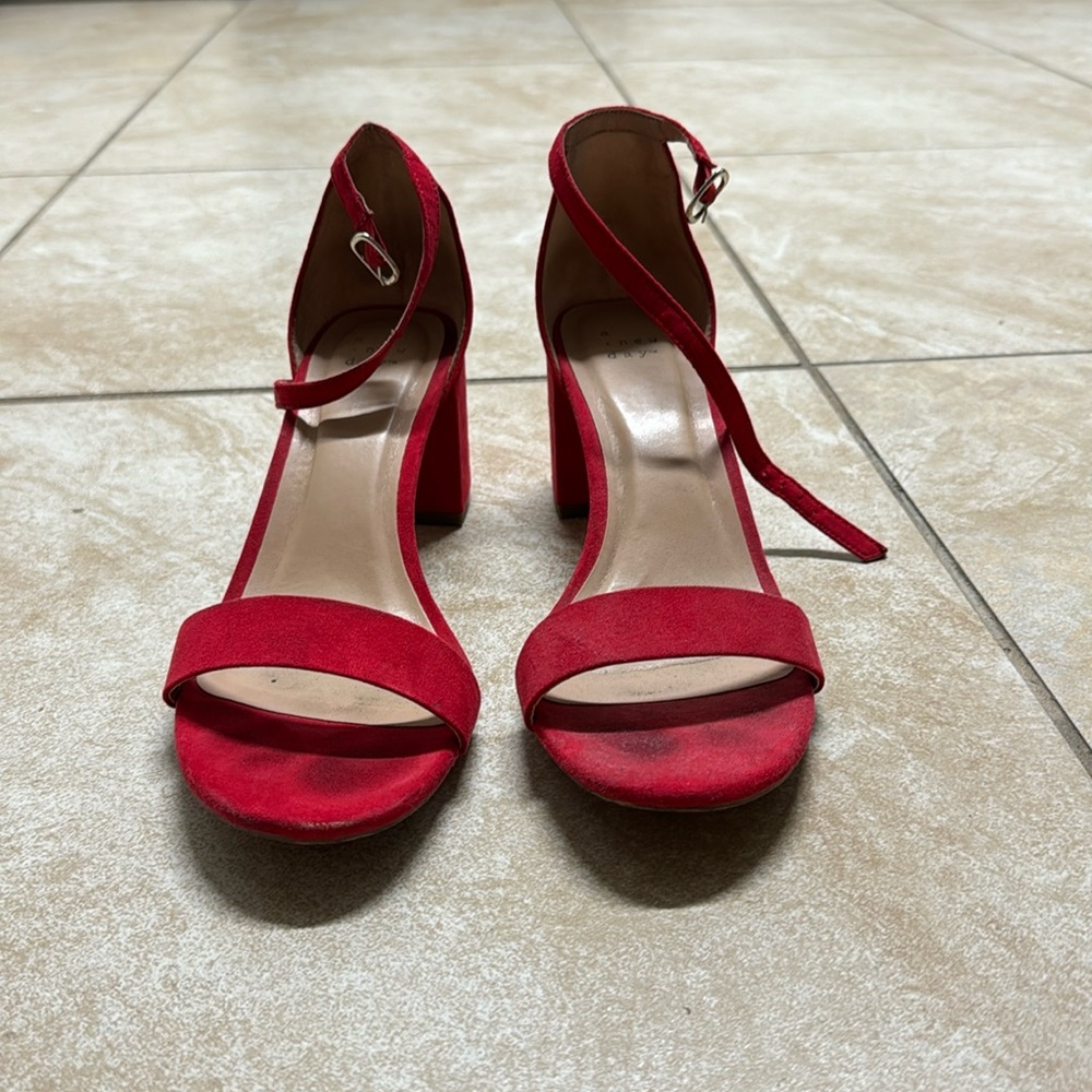 Red Suede Chunky Heels